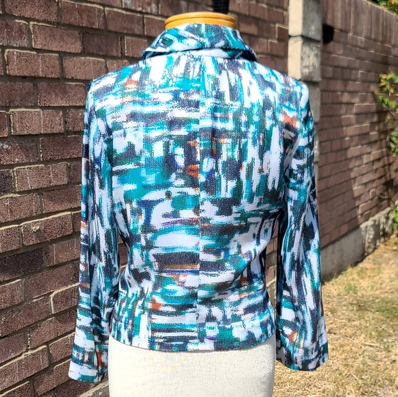 Etcetera blue & white print sequined jacket - Picture 3 of 10